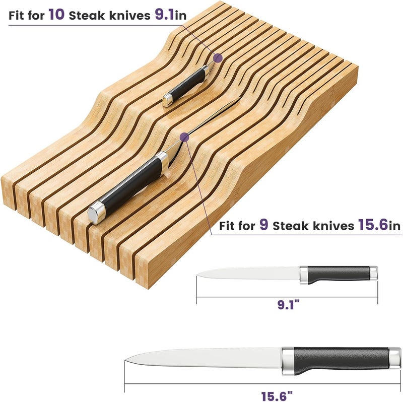 Wieghda Bamboo In-Drawer Knife Block for 19 Knives(Not Included), Knife Drawer Organizer,Knife Holder Countertop,Block Knife Storage Organizer for Kitchen - Image 4